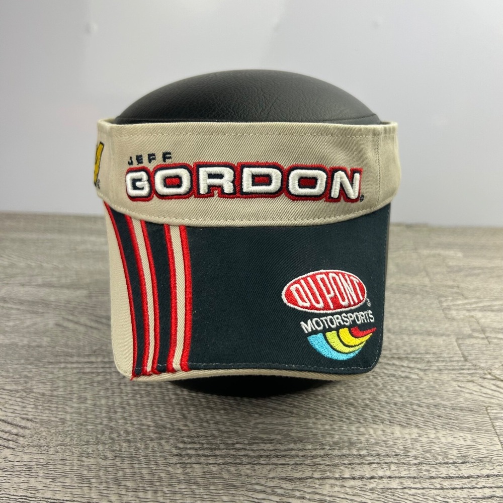 Vintage Jeff Gordon Visor Hat Cap Strap Back Adjustable Tan Nascar Racing 24